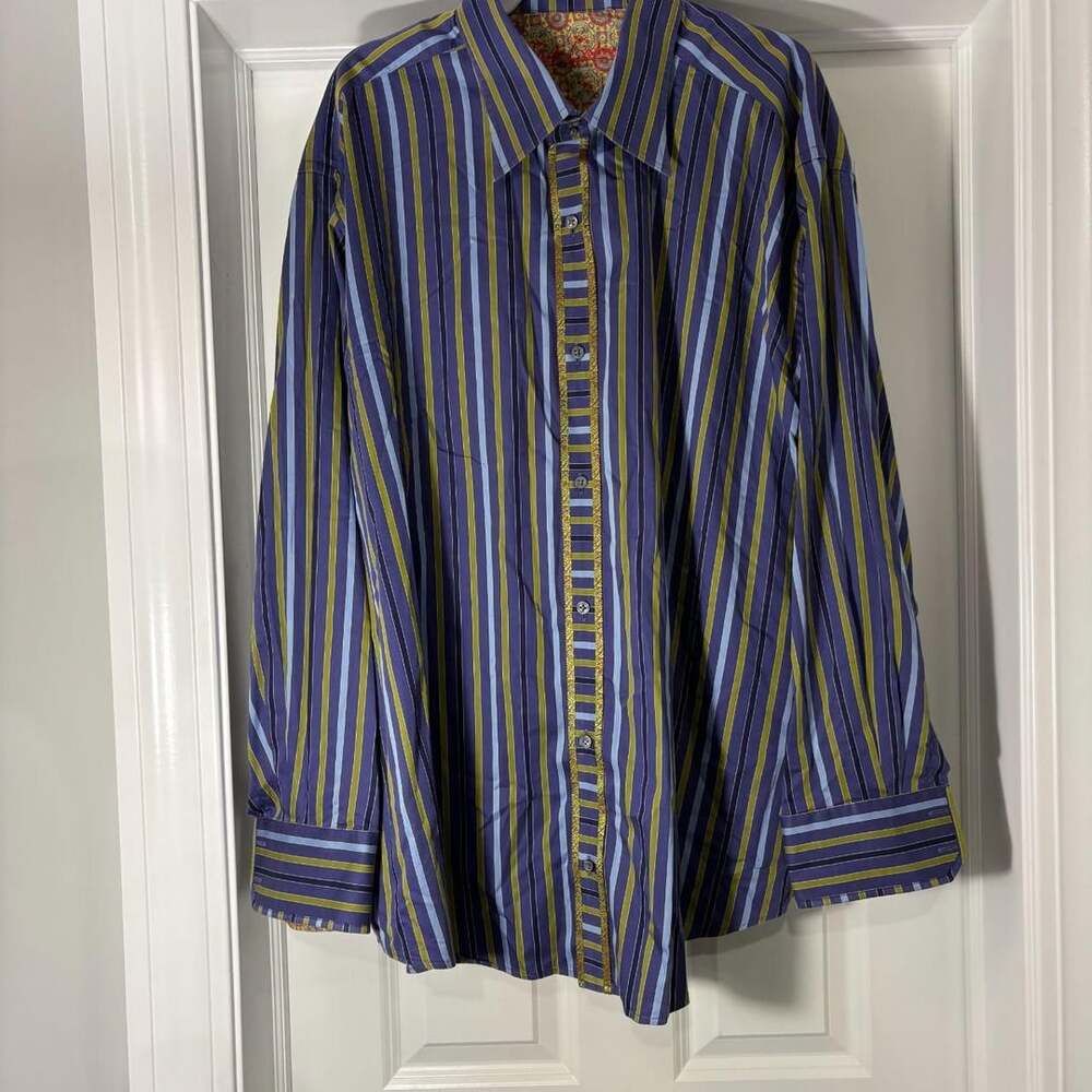 Robert Graham Striped Sport Shirt Size 3XLB Purple Blue Green Cotton